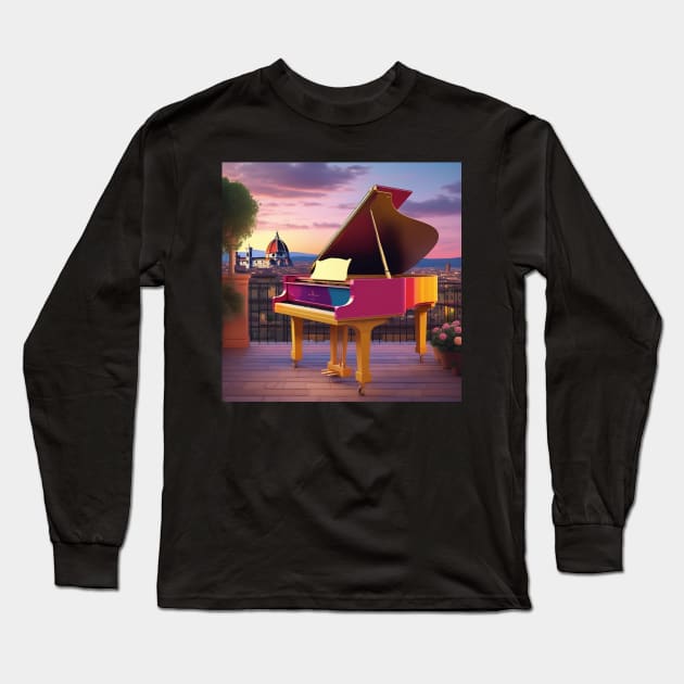 A Grand Piano In A Picturesque Scene in Florence Italy At Dusk Long Sleeve T-Shirt by Musical Art By Andrew